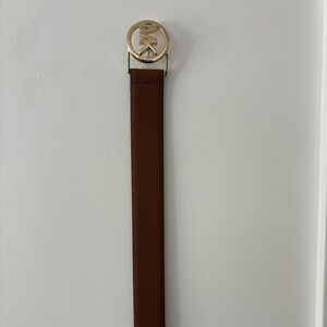 Large Michael kors belt with gold color monogram light brown